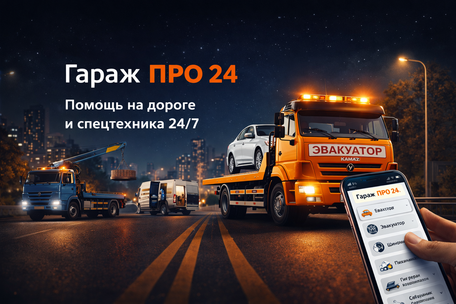 Гараж ПРО — помощь на дороге и спецтехника 24/7